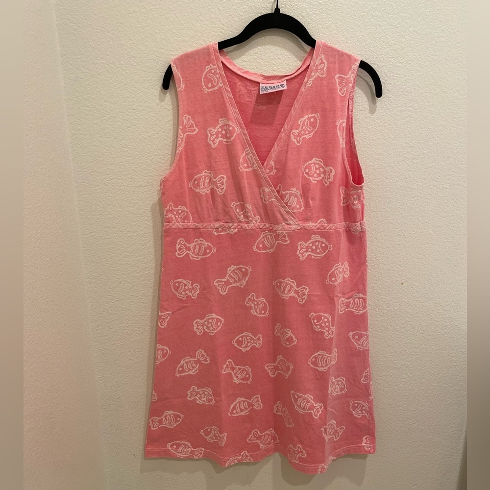 Fresh Produce Coral Pink Sleeveless Dress – Fish Print – Size M